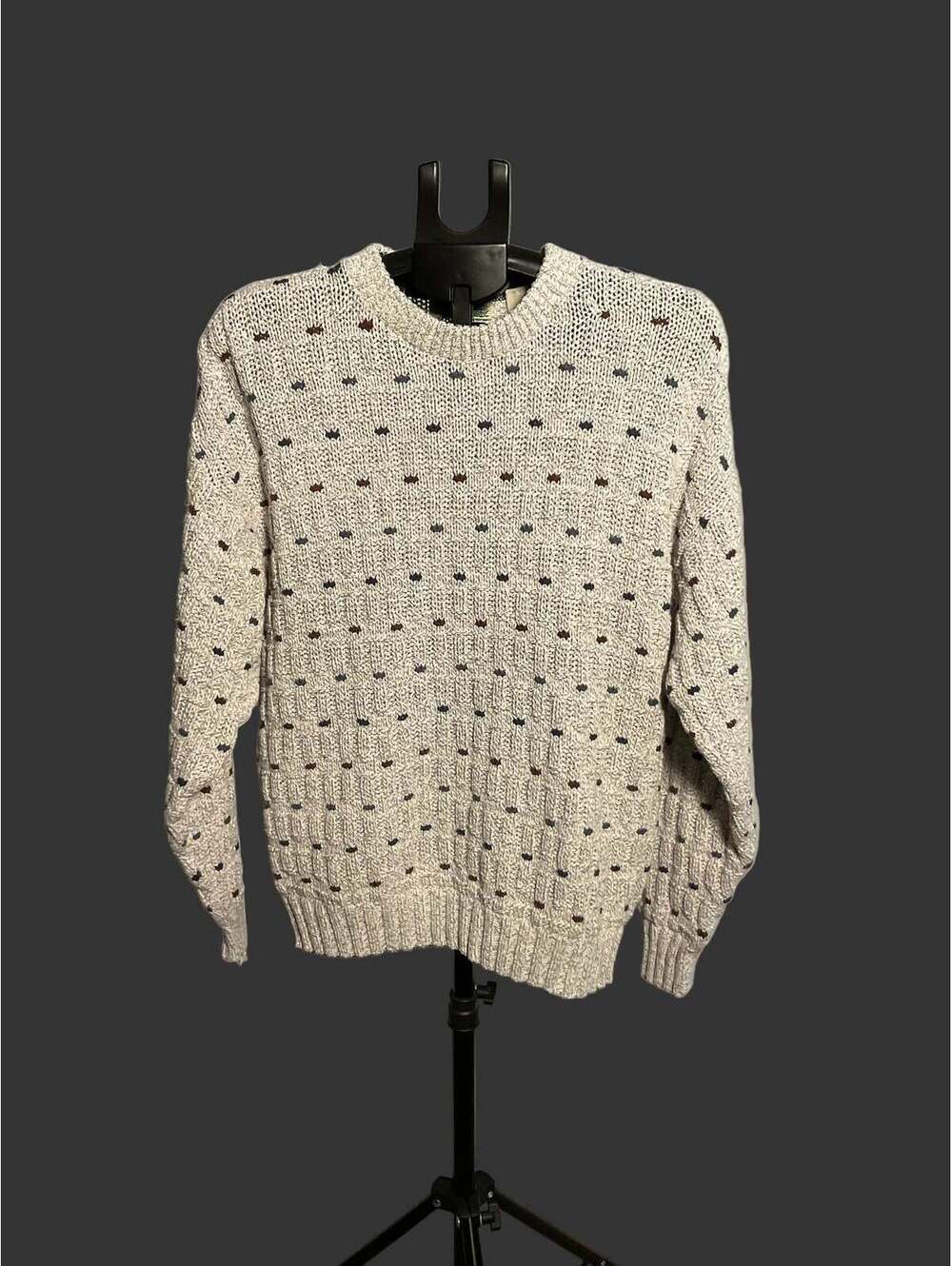 Fieldmaster Cotton Knit Sweater Dot Pattern Size Medium Oatmeal
